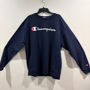 Champion Navy Blue Sweatshirt XL Logo Crewneck Unisex Fall Winter Pullover